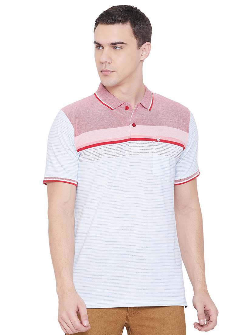 light blue self design polo t-shirt - 17833701 - Zoom Image - 0