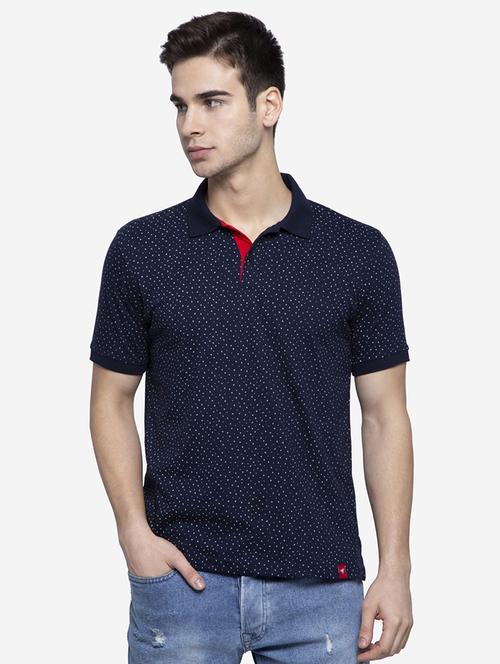navy blue printed polo t-shirt - 17833731 - Standard Image - 0