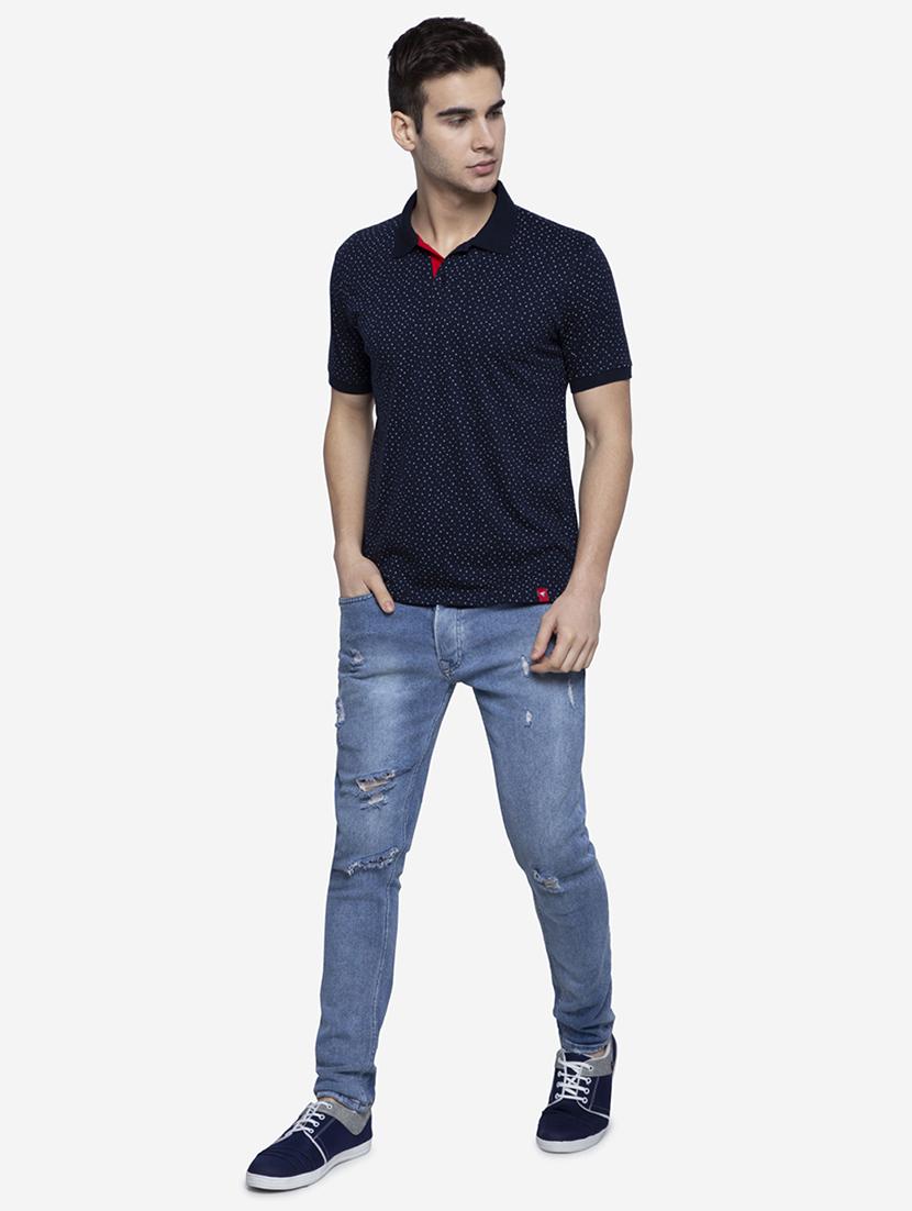 navy blue printed polo t-shirt - 17833731 - Standard Image - 3