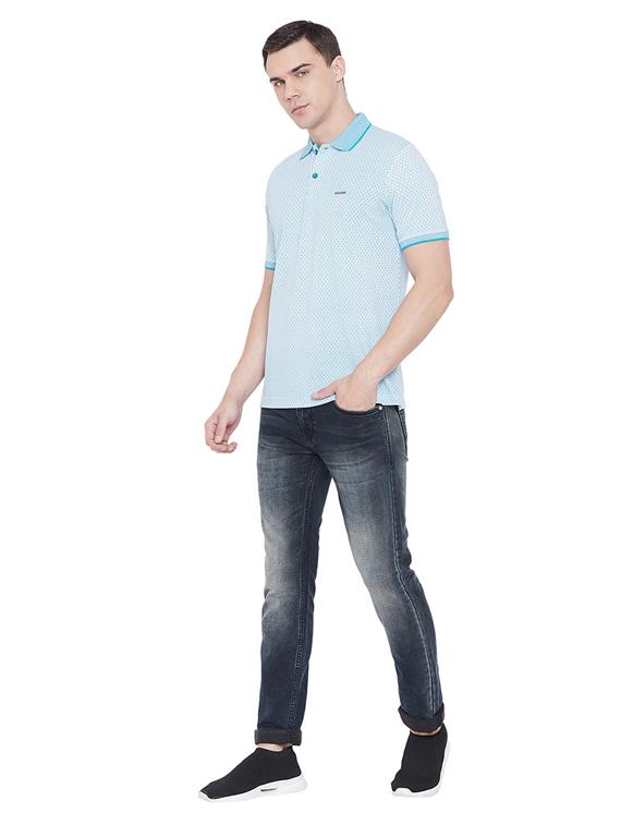 light blue self design polo t-shirt - 17833744 - Standard Image - 3