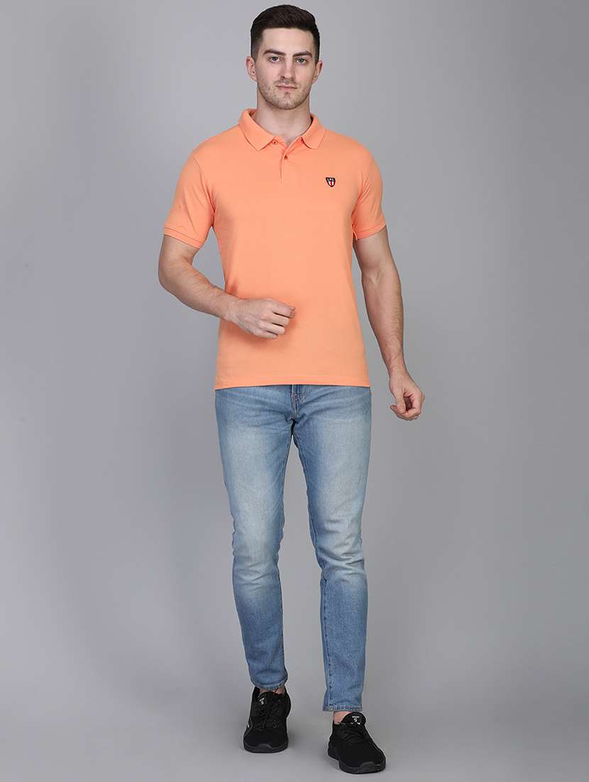 peach solid polo t-shirt - 17834763 -  Standard Image - 3