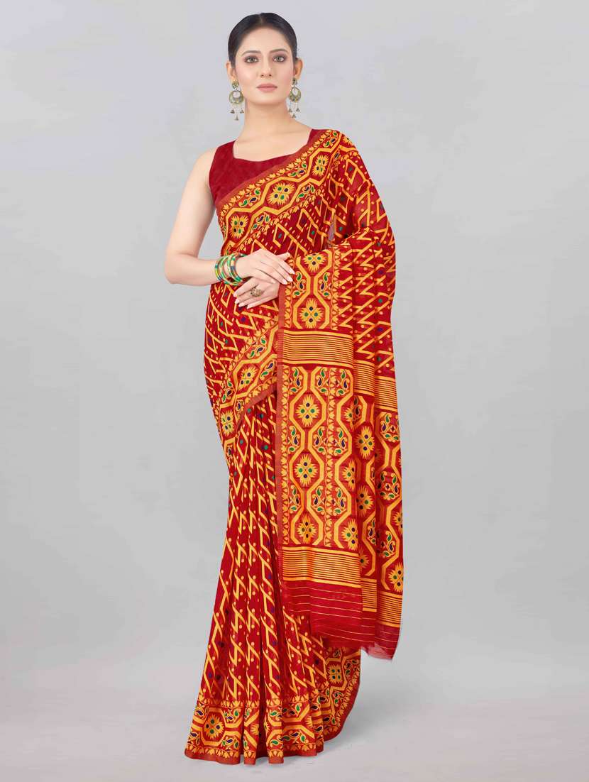 self design jamdani saree with blouse
