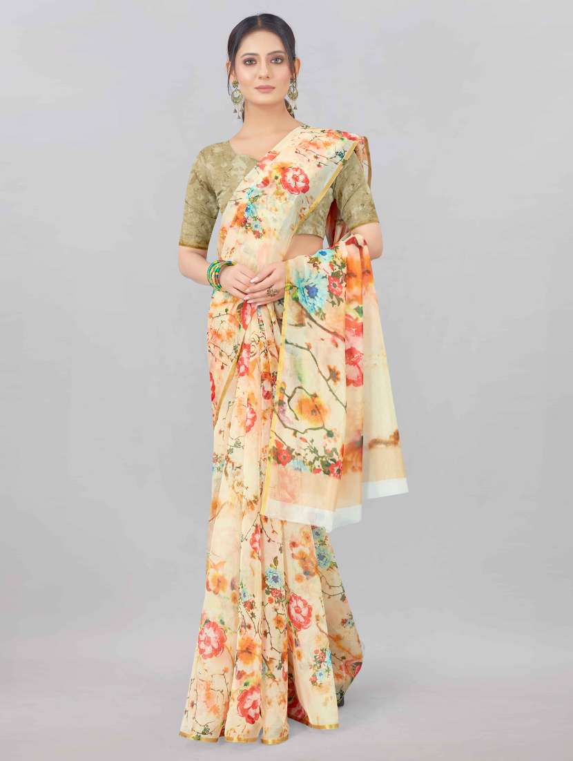 floral printed saree with blouse