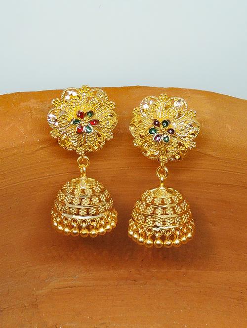 gold brass jhumka earring - 17835409 - Standard Image - 0