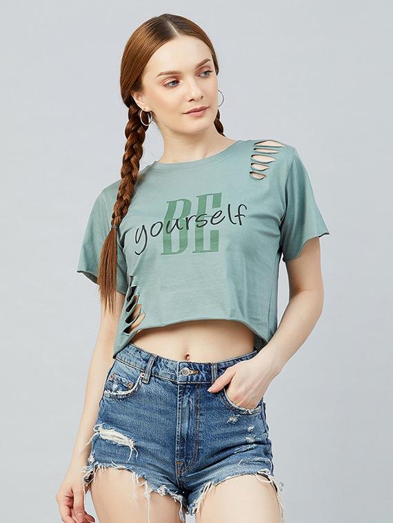 round neck typographic crop tee