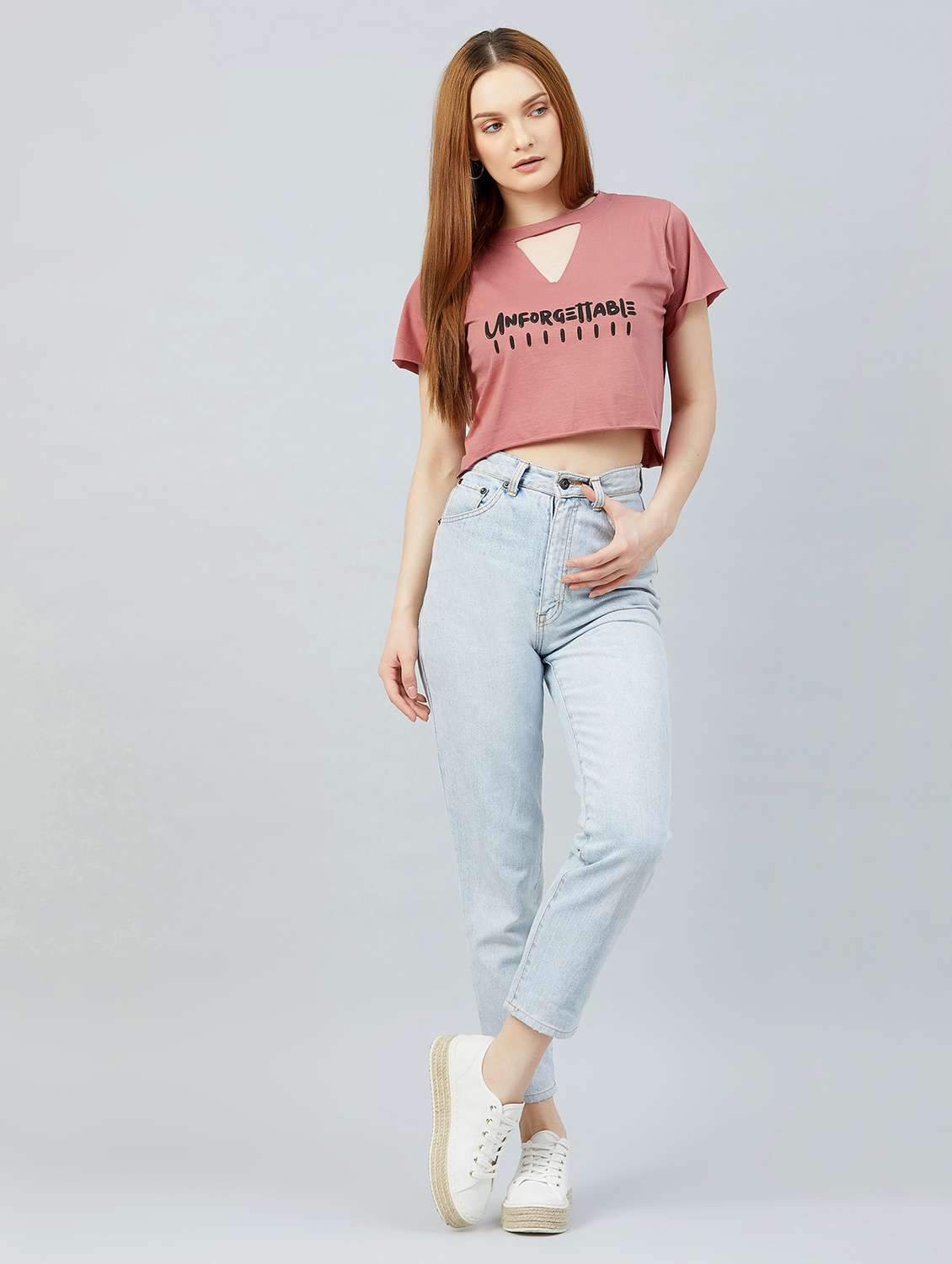 choker neck typographic crop tee - 17836050 -  Standard Image - 3