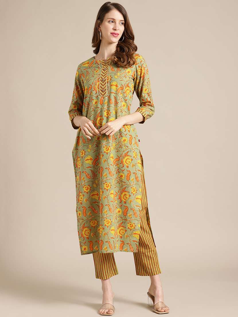 olive cotton suit set - 17836080 - Zoom Image - 0