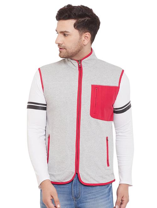 grey color block casual jacket - 17837622 - Standard Image - 0