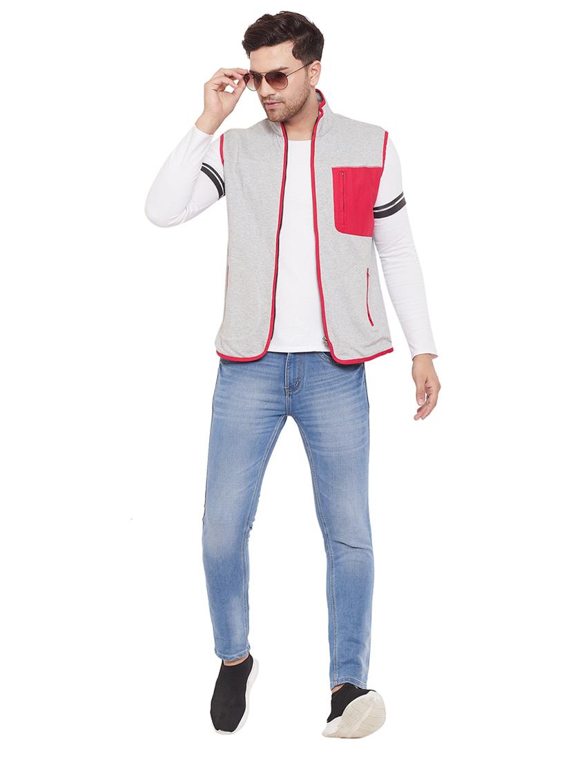 grey color block casual jacket - 17837622 - Standard Image - 3
