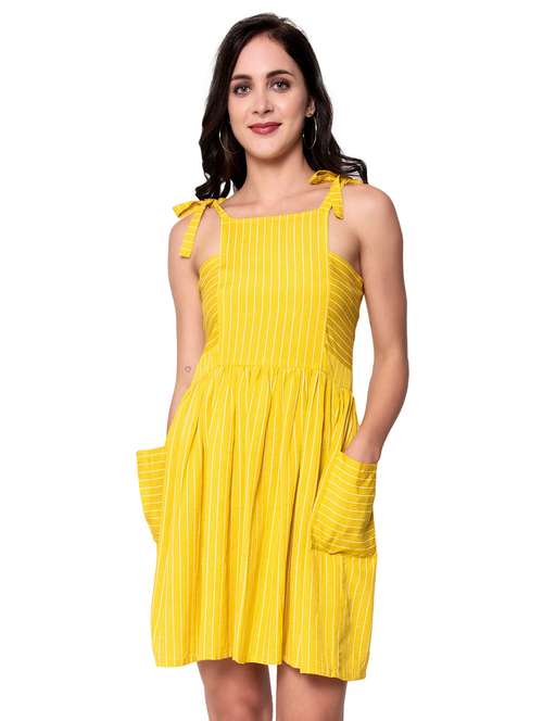 tie knot shoulder striped fit & flare dress - 17837732 - Standard Image - 0