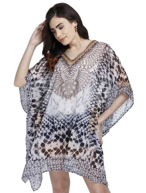 v-neck printed kaftan dress - 17837760 - Standard Image - 0