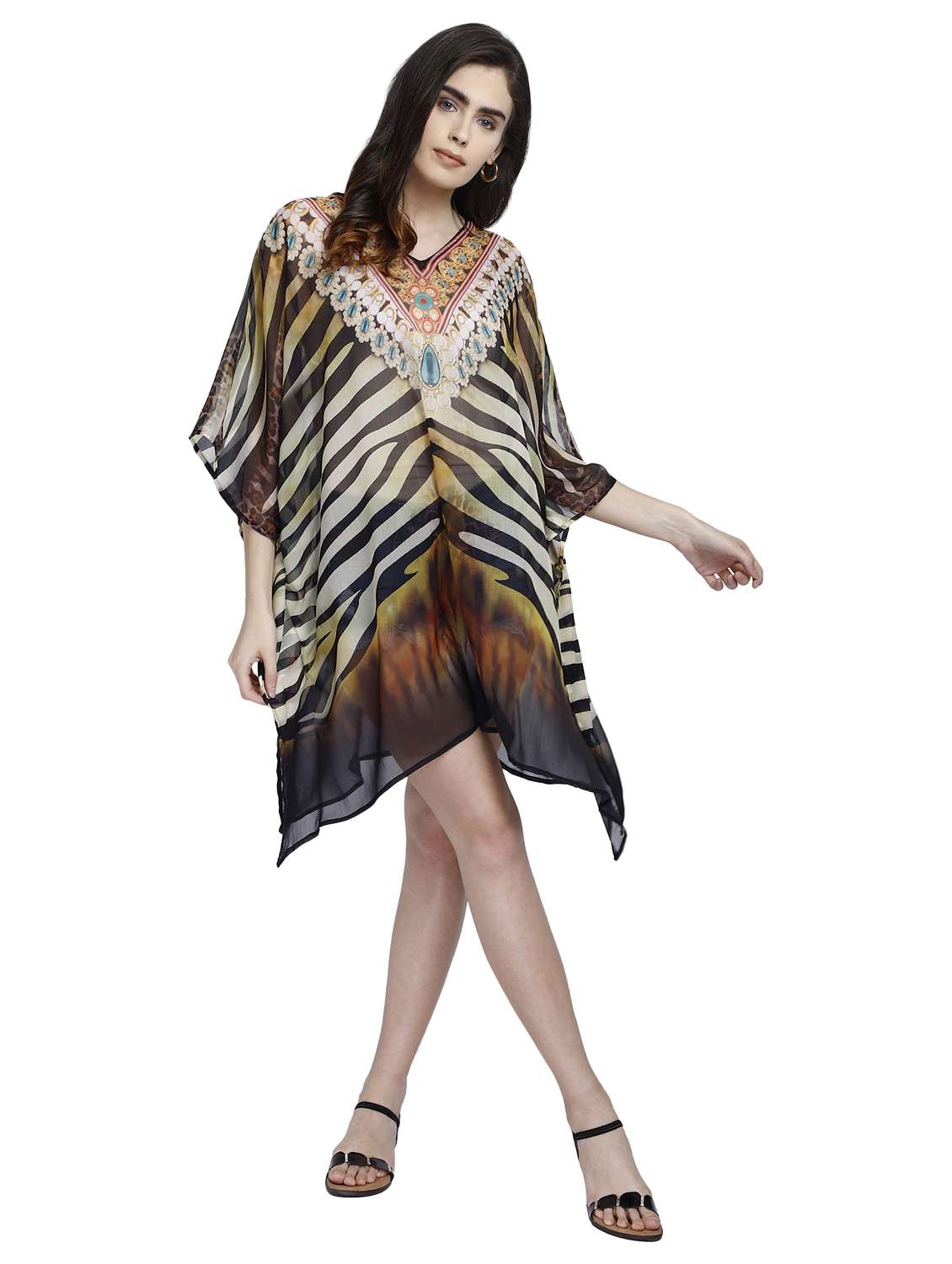 v-neck printed kaftan dress - 17837762 -  Standard Image - 3