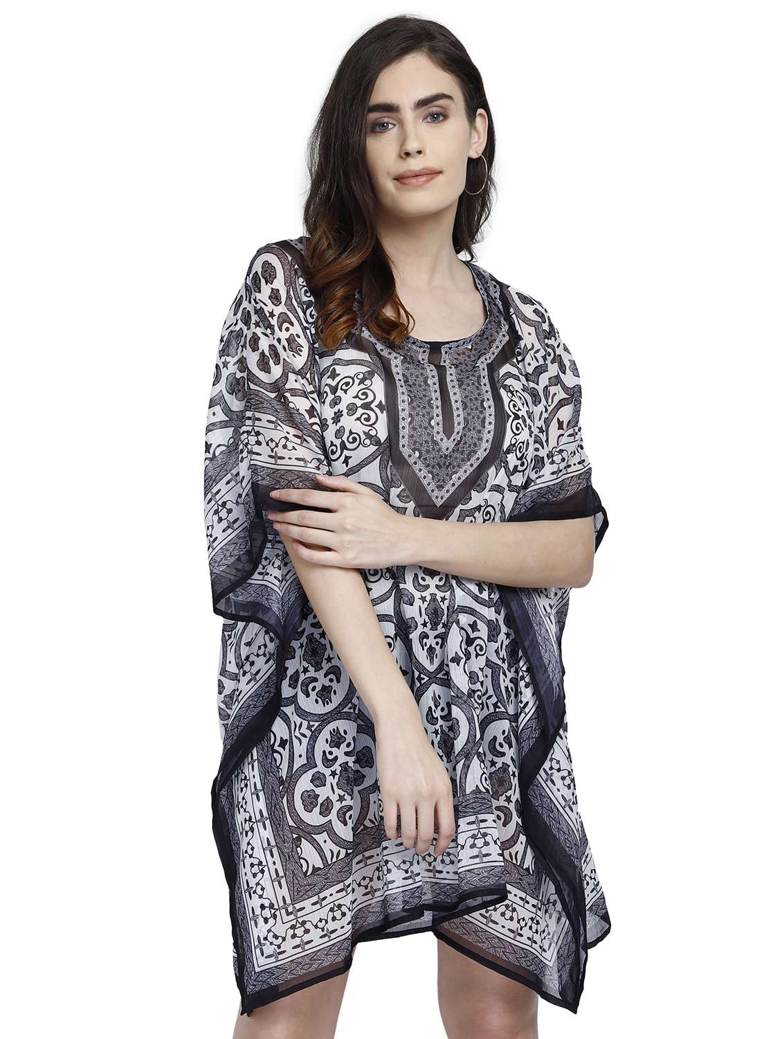 round neck printed kaftan dress - 17837772 - Zoom Image - 0