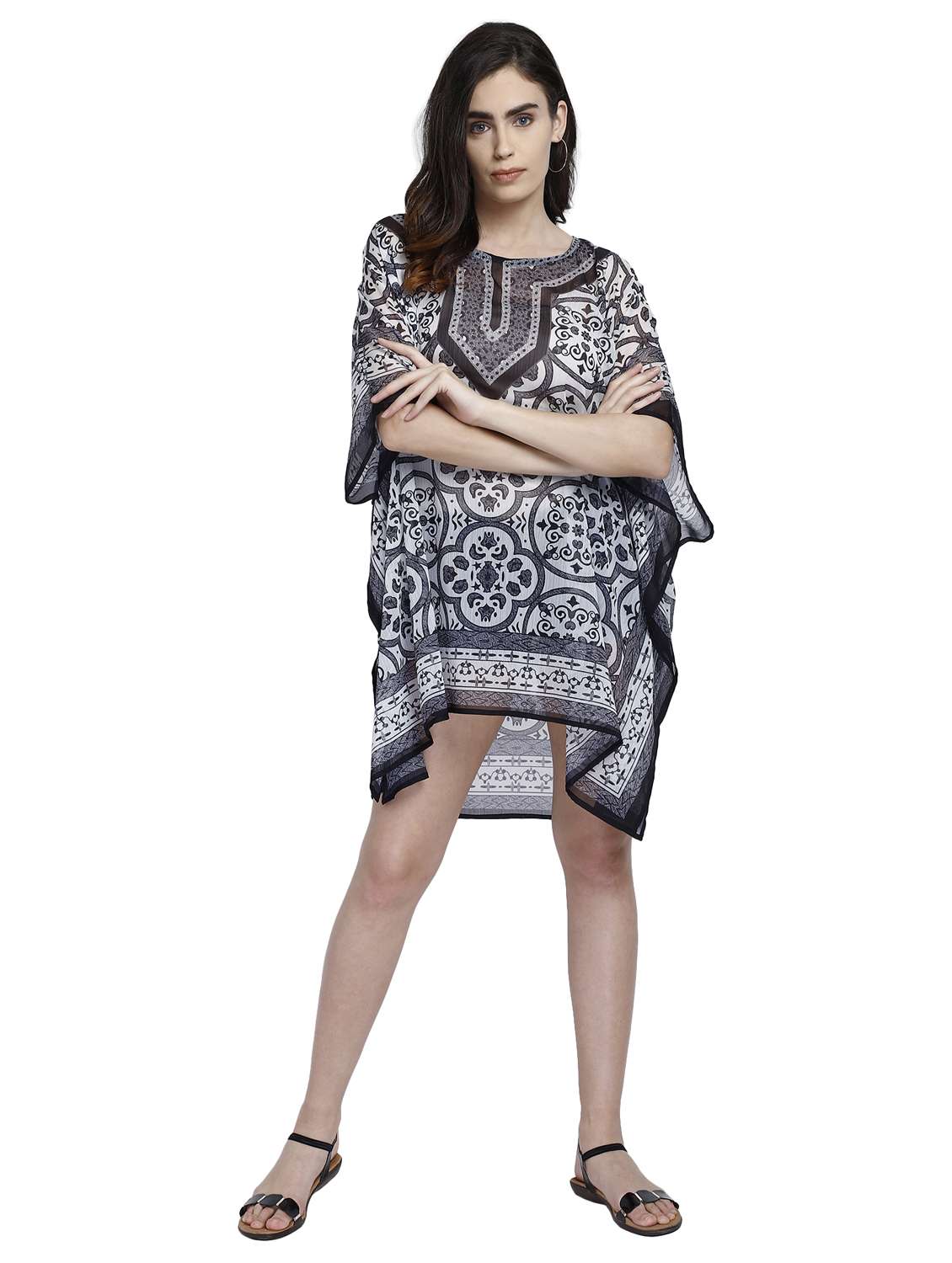 round neck printed kaftan dress - 17837772 - Standard Image - 3