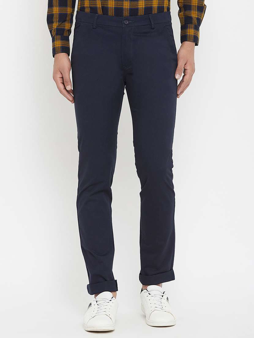 navy blue solid chinos