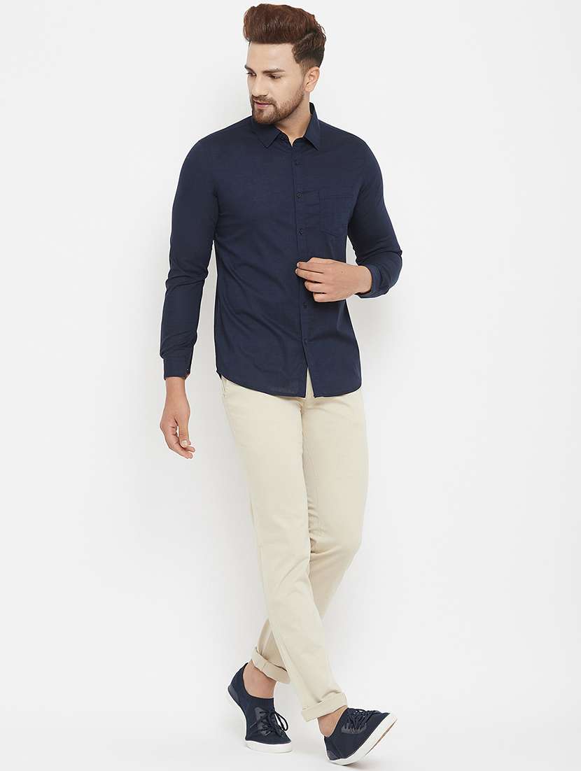 beige solid chinos - 17837937 - Standard Image - 3