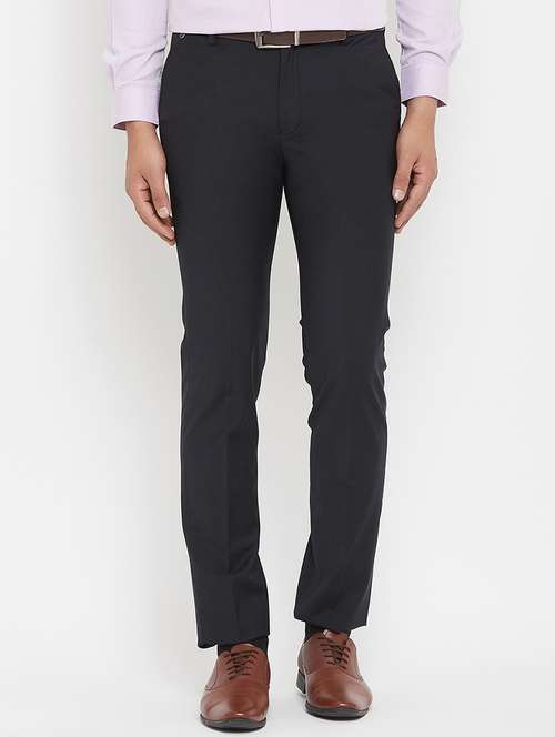navy blue solid flat front formal trouser - 17837943 - Standard Image - 0