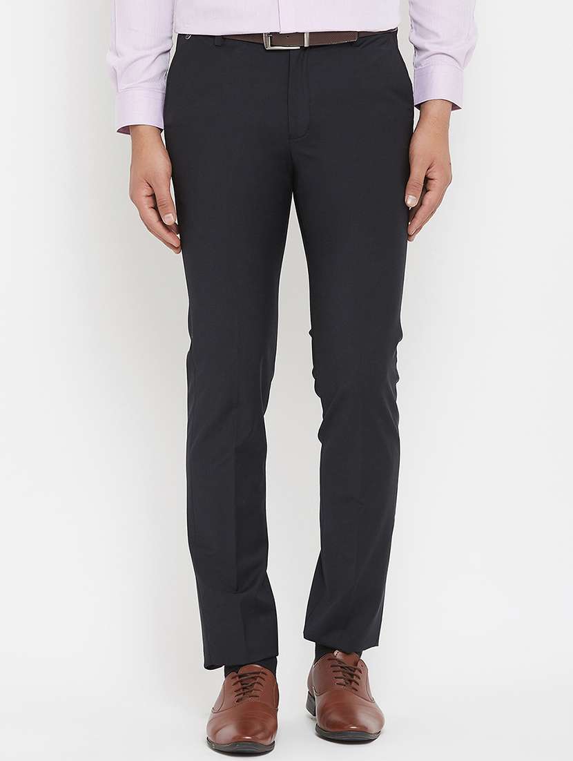 navy blue solid flat front formal trouser - 17837943 - Zoom Image - 0
