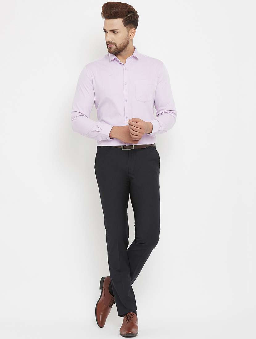 navy blue solid flat front formal trouser - 17837943 - Standard Image - 3