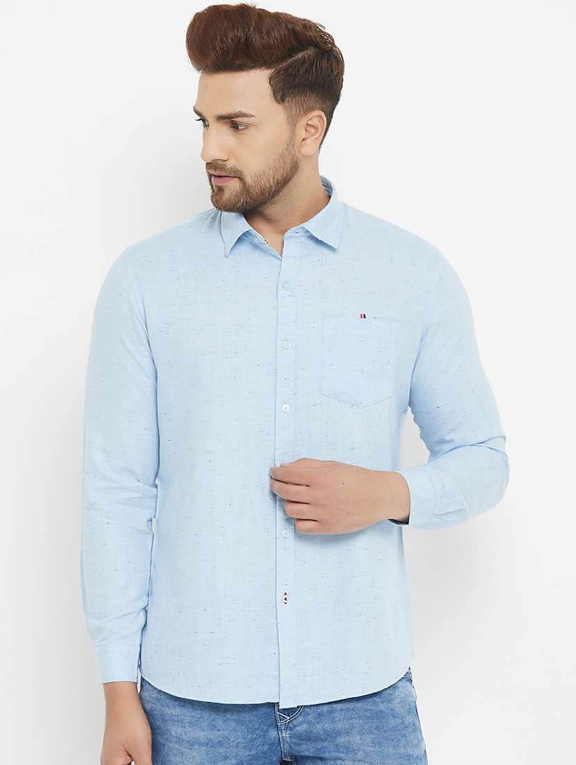light blue self design casual shirt - 17837950 -  Zoom Image - 0