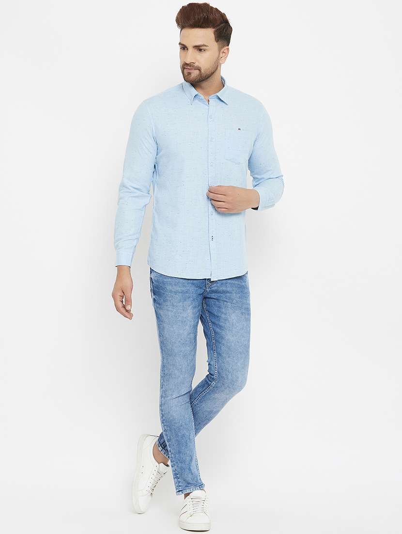 light blue self design casual shirt - 17837950 - Standard Image - 3