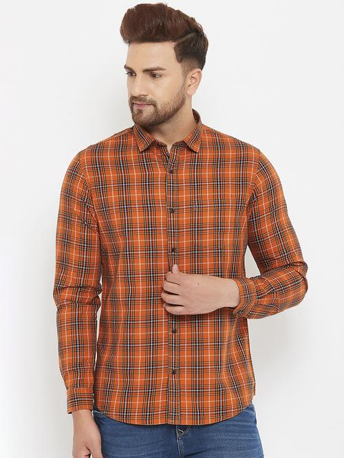 orange checkered casual shirt - 17837957 - Standard Image - 0
