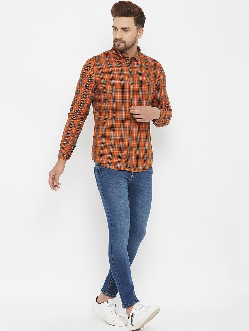 orange checkered casual shirt - 17837957 - Standard Image - 3