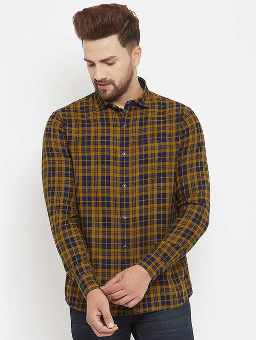 yellow checkered casual shirt - 17837977 - Standard Image - 0