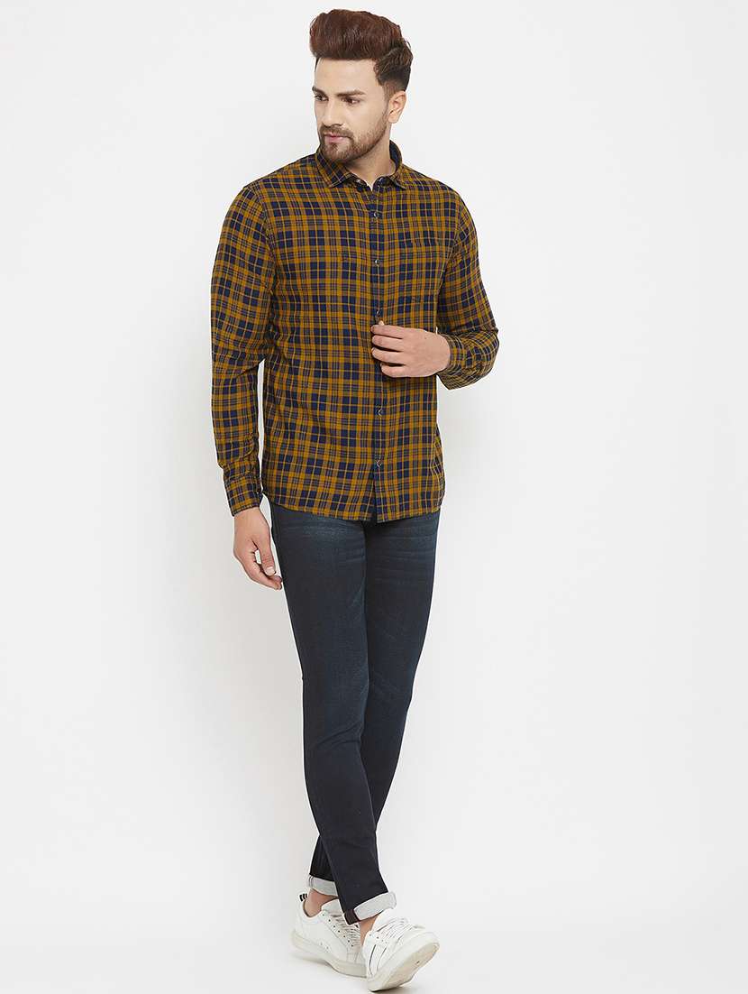 yellow checkered casual shirt - 17837977 - Standard Image - 3