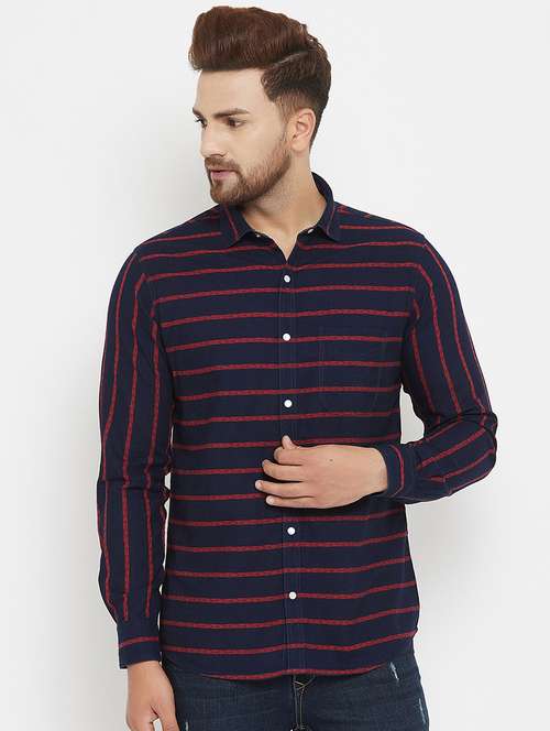 navy blue striped casual shirt - 17837981 - Standard Image - 0