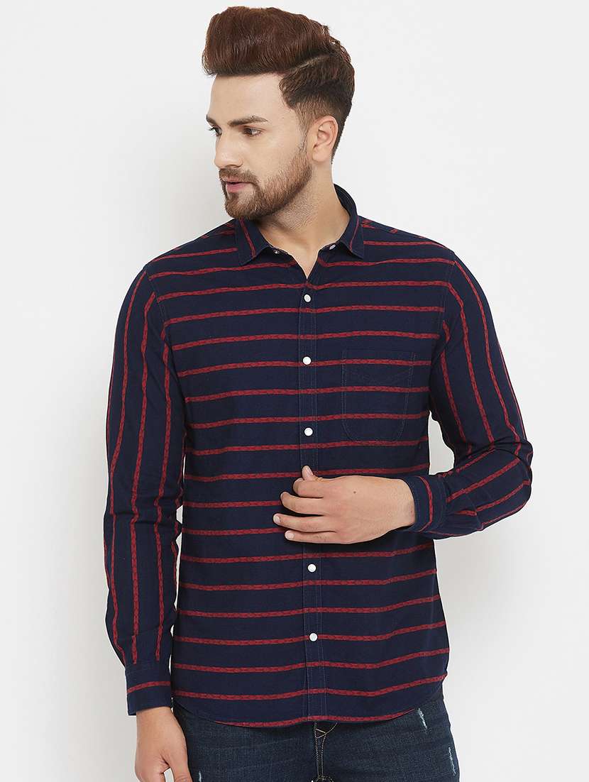 navy blue striped casual shirt - 17837981 - Zoom Image - 0