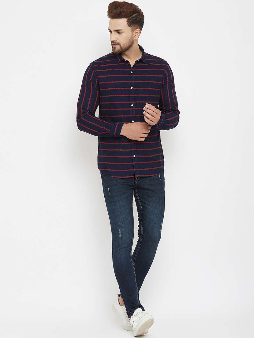 navy blue striped casual shirt - 17837981 - Standard Image - 3