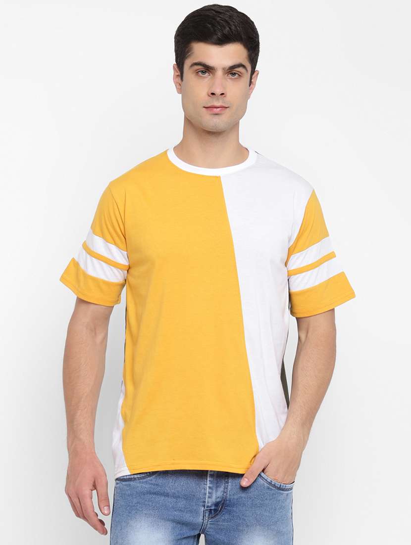 mustard color block cut & sew t-shirt - 17839092 -  Zoom Image - 0