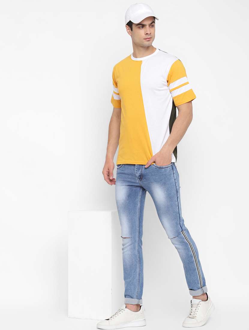 mustard color block cut & sew t-shirt - 17839092 - Standard Image - 3