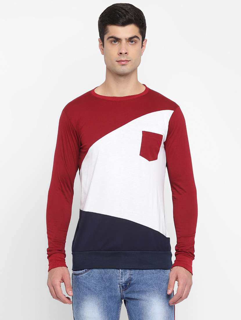 multi color block cut & sew pocket t-shirt - 17839095 -  Zoom Image - 0