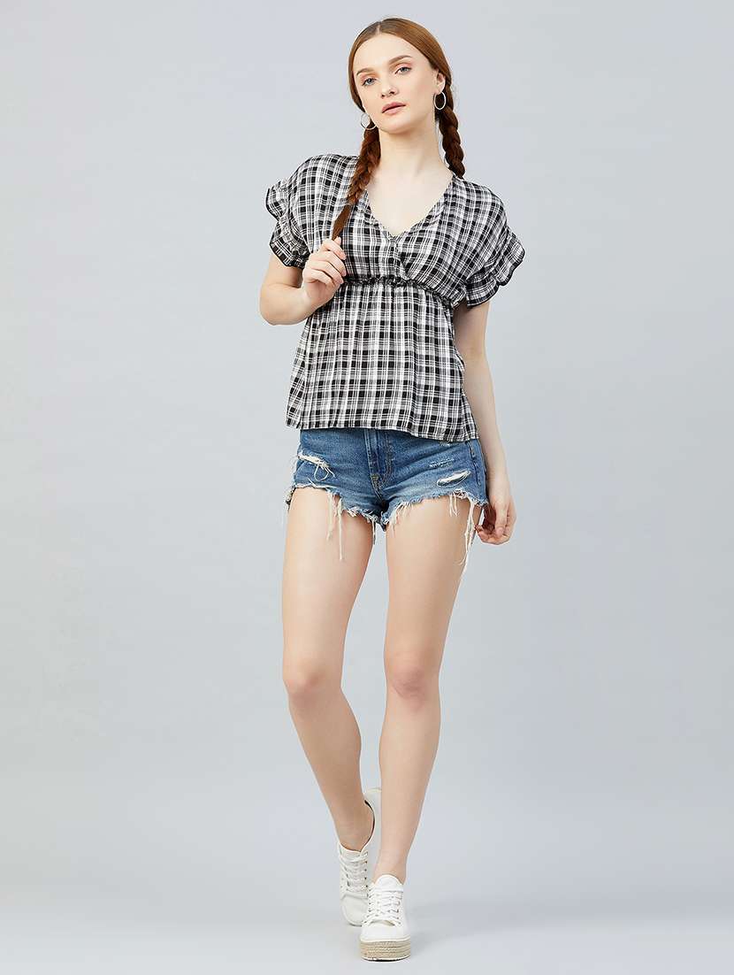 gather detail checkered peplum top - 17839158 -  Standard Image - 3