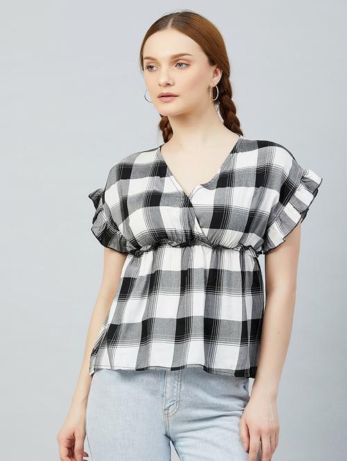 gather detail checkered peplum top - 17839159 -  Standard Image - 0