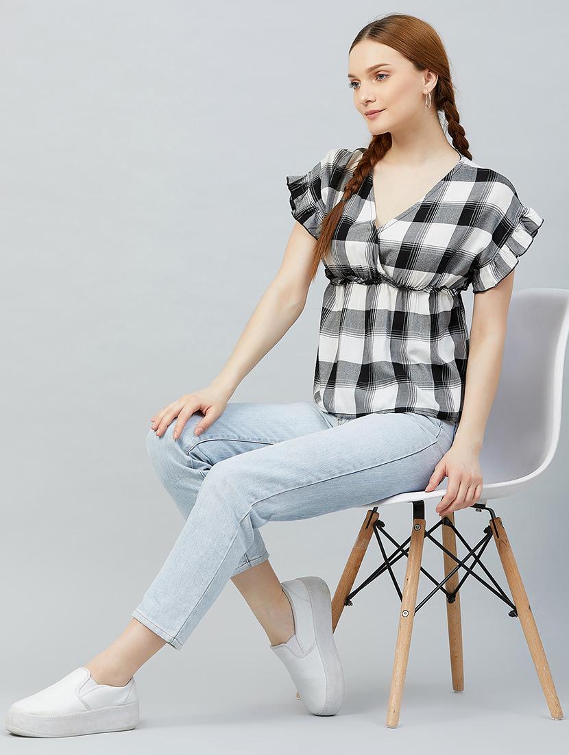 gather detail checkered peplum top - 17839159 -  Standard Image - 3