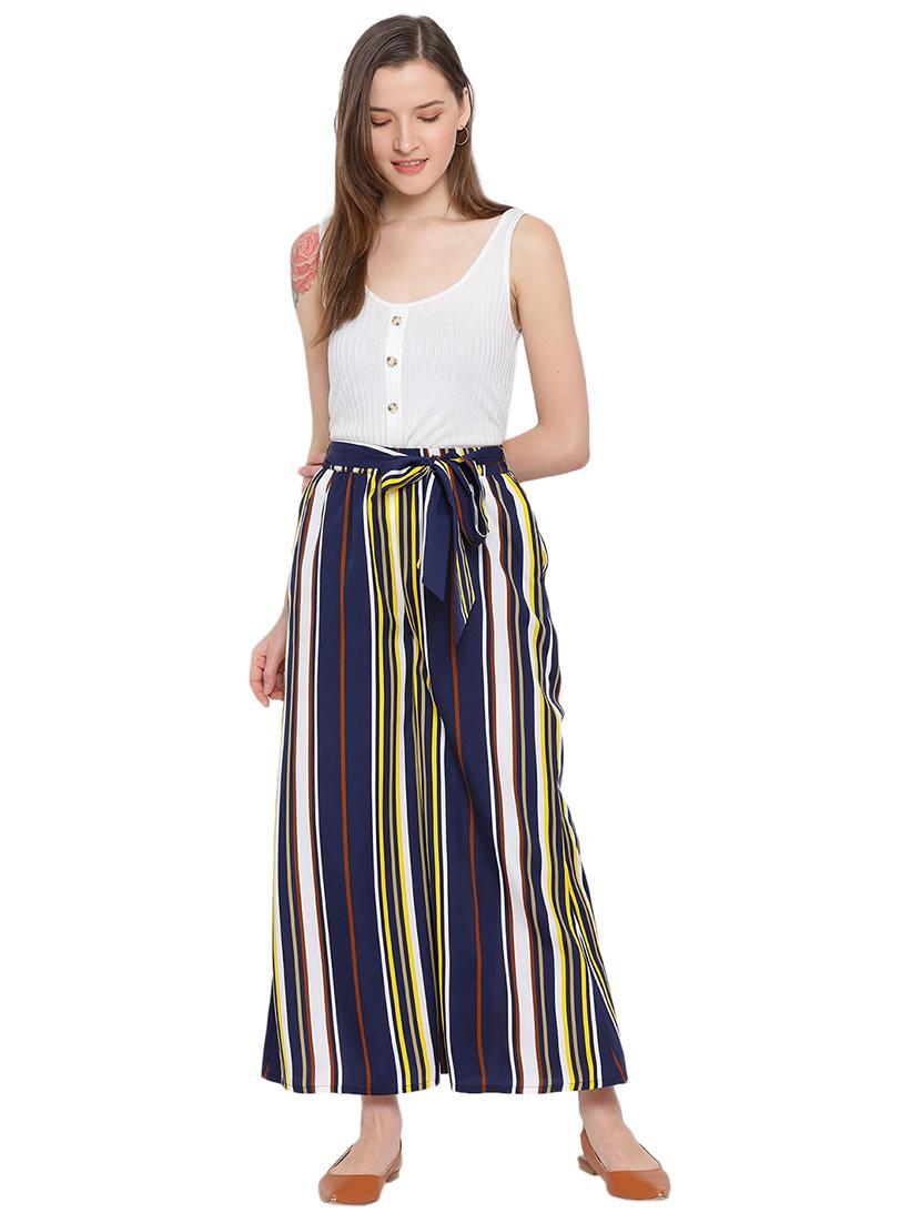 striped flat front wide leg trouser - 17843593 - Standard Image - 3
