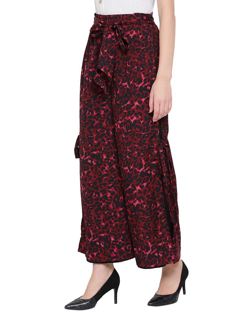 Printed Flat Front Wide Leg Trouser