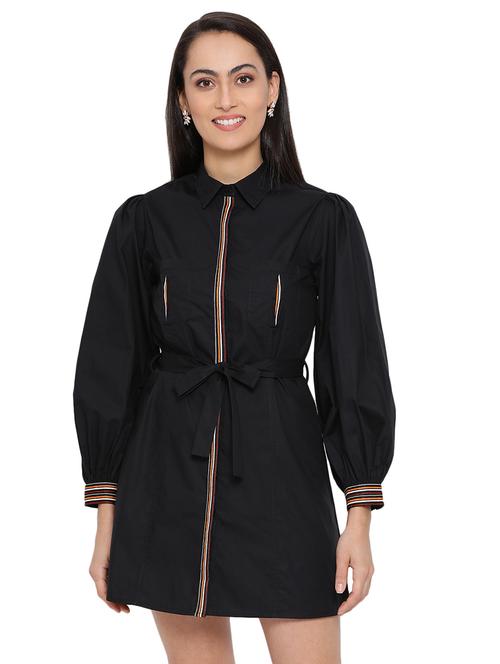 tie front contrast taped dress - 17843626 - Standard Image - 0