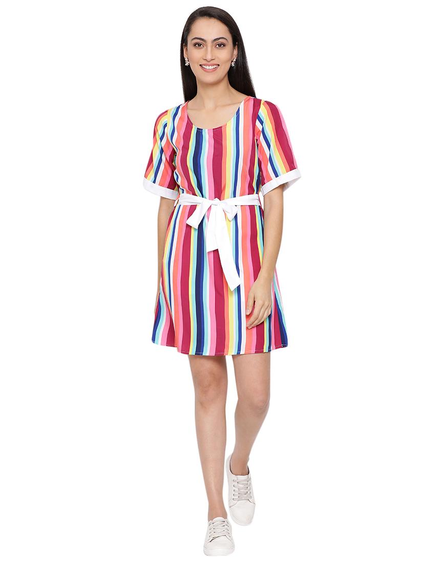 tie front striped a-line dress - 17843629 - Standard Image - 3