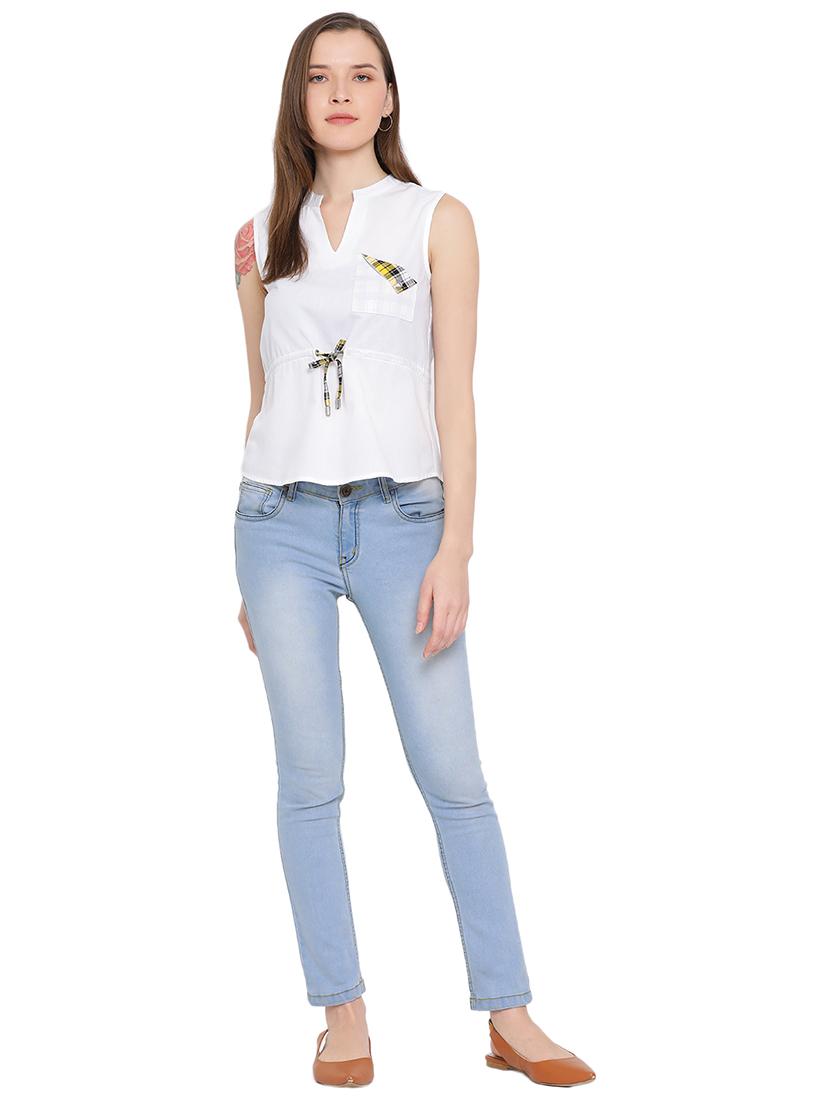 drawstring waist mandarin neck top - 17843641 - Standard Image - 3
