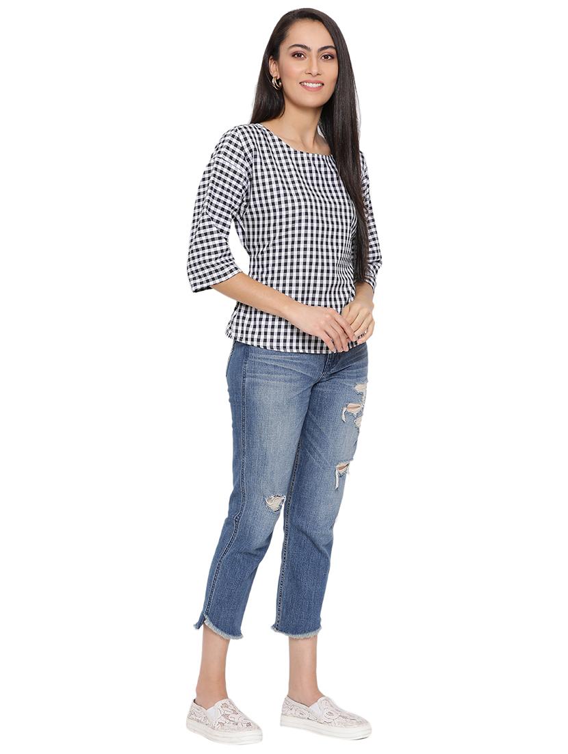 tie back checkered top - 17843642 - Standard Image - 3