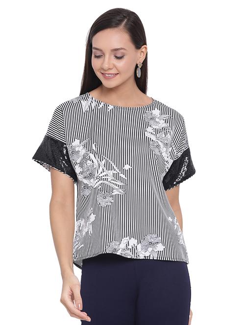 round neck printed top - 17843654 - Standard Image - 0