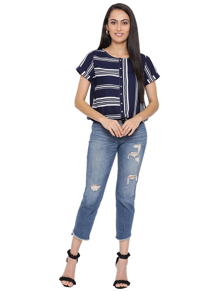 round neck striped top - 17843655 - Standard Image - 3