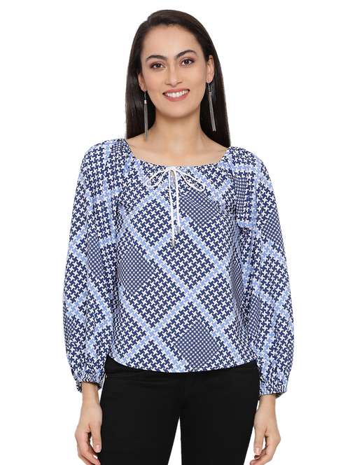 tie up neck printed top - 17843656 - Standard Image - 0