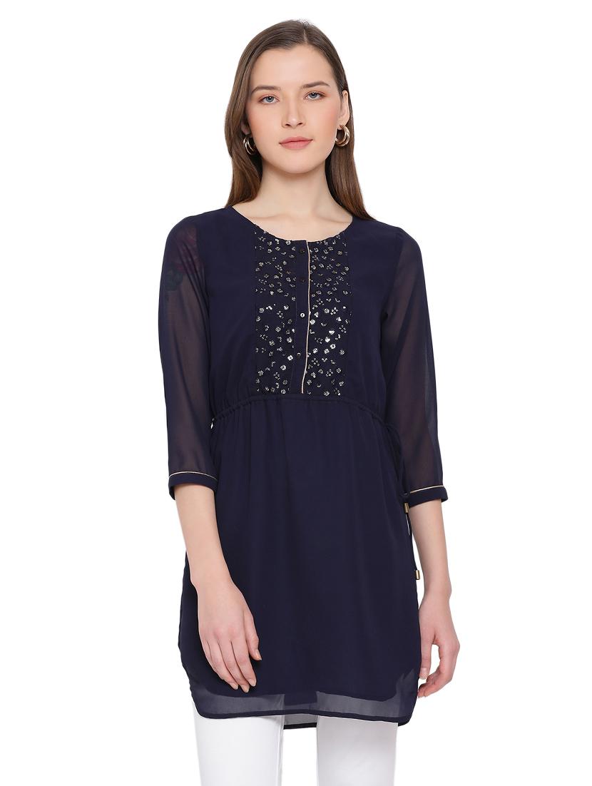 embellished detail round neck tunic - 17843658 -  Zoom Image - 0