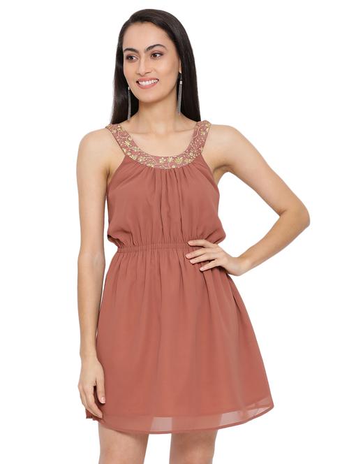 round neck embellished detail a-line dress - 17843661 - Standard Image - 0