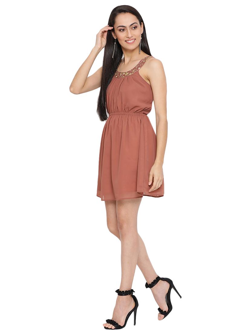 round neck embellished detail a-line dress - 17843661 - Standard Image - 3